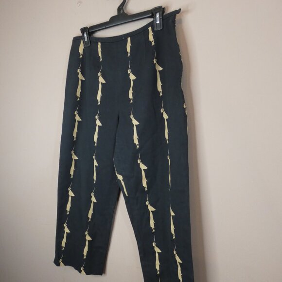 VTG Eric Casual Womens 12 Cropped Straight Leg Pants Black Gold Chic Woman Print - Picture 3 of 10